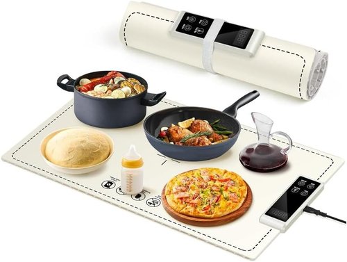 PIGLOG Electric Warming Tray - Fast Heating with 6 Temperature Settings | Full Surface Graphene Food Warmer (White, 24x15)