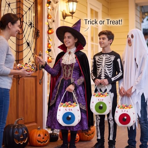 Halloween Eyeball Candy Buckets Set of 3 Reusable Trick or Treat Bags