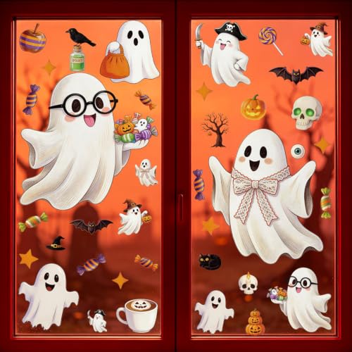 Halloween Bat Window Clings Set - Ghost Pumpkin Stickers for Windows - Halloween02 Variation