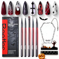 Halloween Nail Art Brushes Set - 5 Pcs Gel Polish & Dotting Tools with Brush Holder