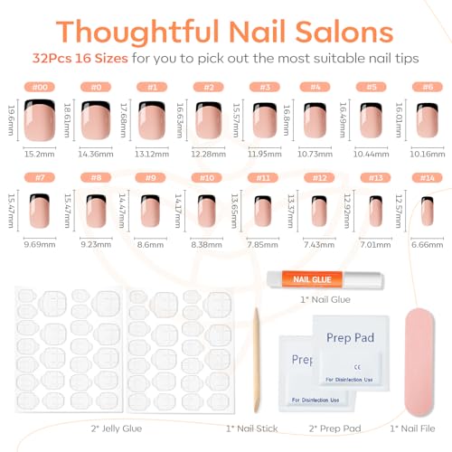 Modelones Black French Tip Press On Nails Short Square with Variation A1-Square Black French