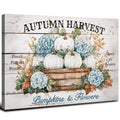 Fall Canvas Wall Art Farmhouse Pumpkins & Hydrangeas 16x12 Inches - Pumpkin02