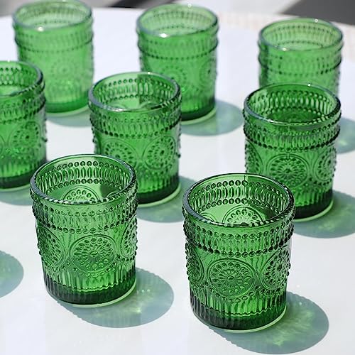 Green Candle Holder Set of 12 - Sunflower Glass Votive Candlestick - Green / 12