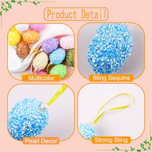 12PCS Glitter Easter Hanging Egg Ornaments for Tree & Decor