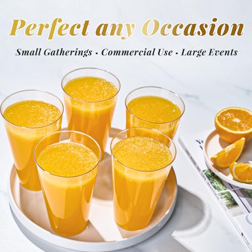 FOCUSLINE 16 oz Clear Plastic Cups - 100 Pack Disposable Tumblers for Parties