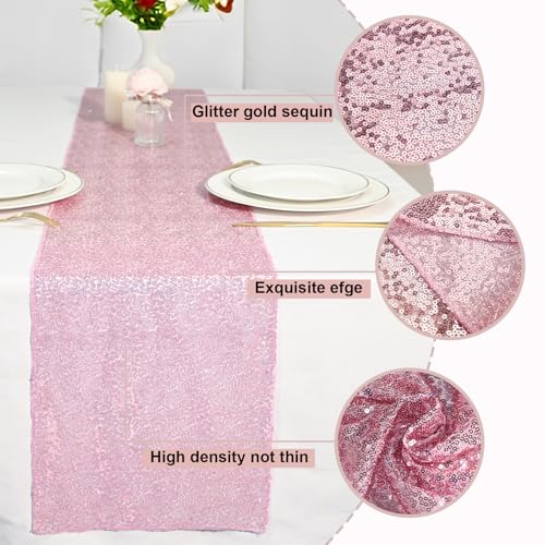 Pink Sequin Table Runner 12x72 Inch - Glitter Party Decor for Weddings & Events - 6 Pack - Pink