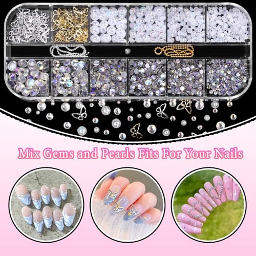 3D Nail Charms Gems Set with Bow, Butterfly, Flower & Heart Acrylic Nail Art Accessories