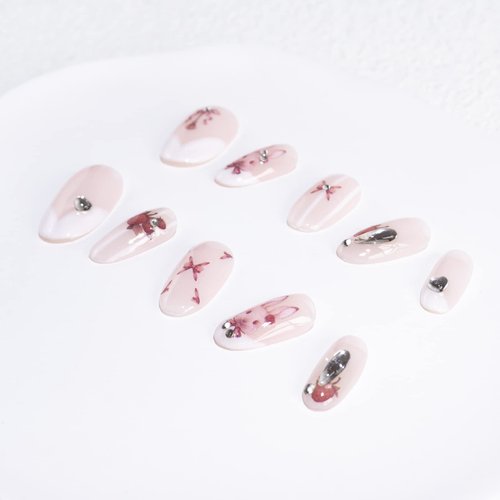 Light Rain Small Size Hand-made Press on Nails, 3D Gel UV Finished False nails with Design by Professional Manicurist
