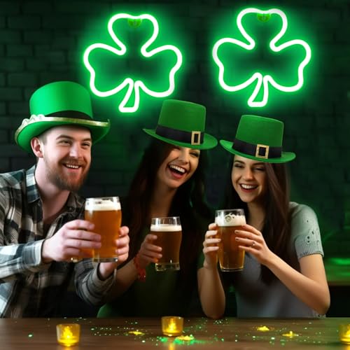 Shamrock Neon Lights - 2 Pack 11 Inch LED Clover Window Decor for St. Patrick's Day - USB Powered, Indoor Outdoor Wall Art (Variation: Shamrock)
