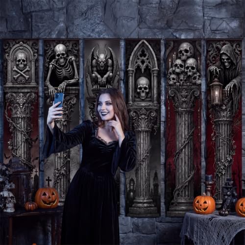 Dark Gray Halloween Cemetery Banner Set - 6 Creepy Gothic Porch Decorations