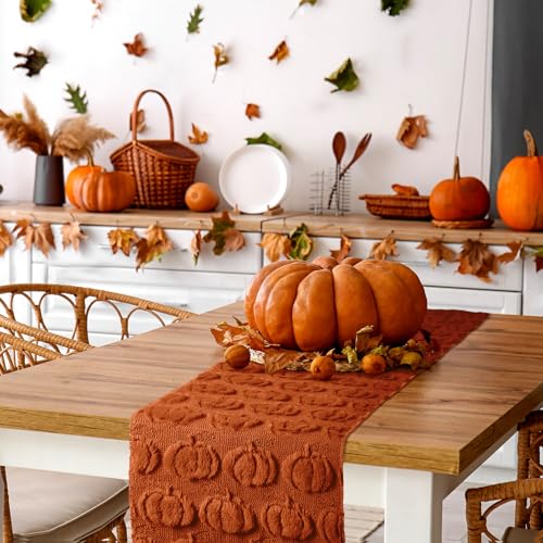 Fall Table Runner 3D Faux Fur Caramel Pumpkin Autumn Decor