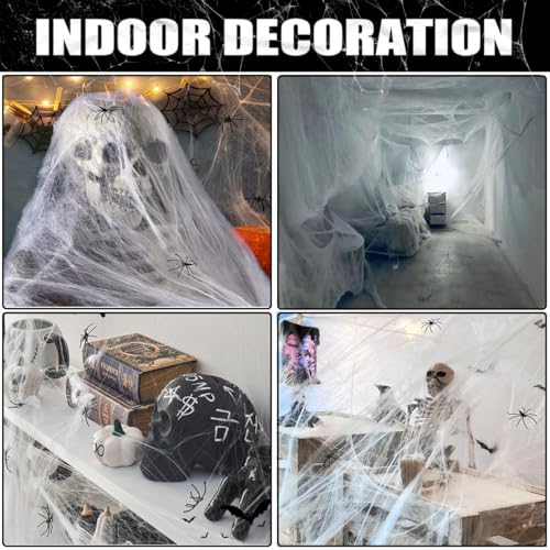 Halloween Spider Web Decorations 1000 Sq Ft with 50 Fake Spiders Indoor Outdoor