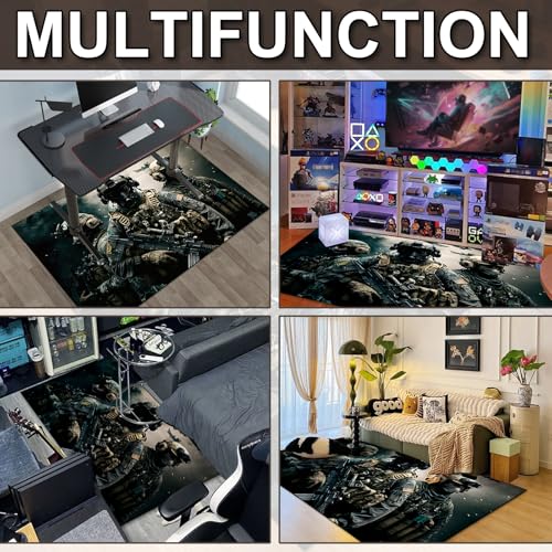 Battle Game Rug for Boys 3'4 x 5' Teen Gaming Carpet with Non-Slip Base - Threesome Variation
