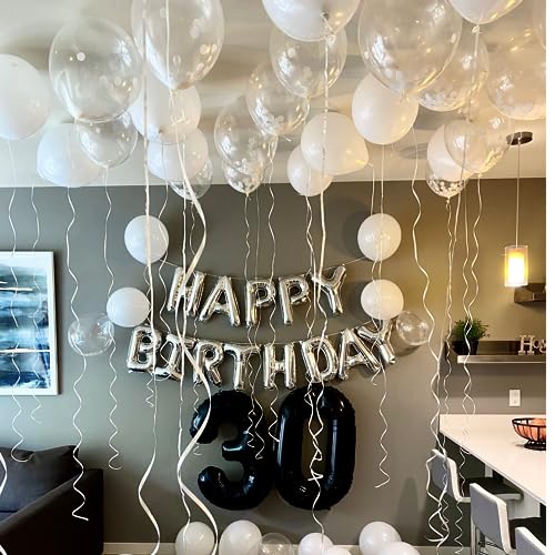 Silver Happy Birthday Balloons Banner Set - 16 Inch Foil Letters & Confetti Balloons