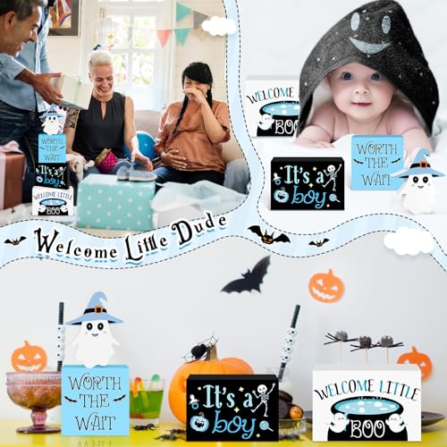 Halloween Baby Shower Table Decorations - 4 Ghosts for Boy Welcome Party
