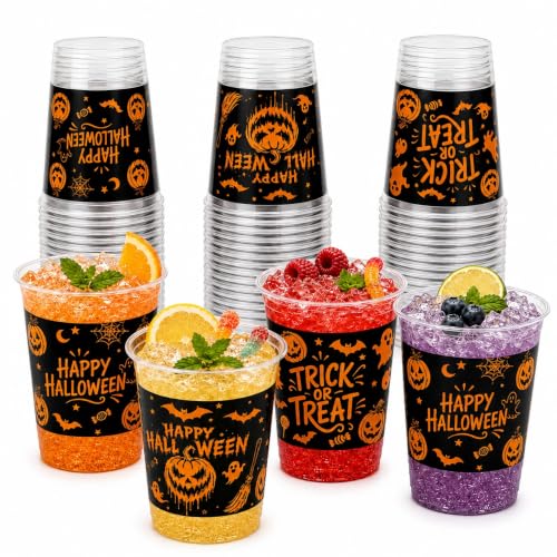 Halloween Plastic Cups Set 14 oz - Orange & Black 72 Pack for Parties