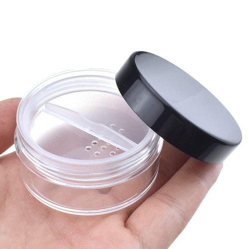 HAHIYO 2Pcs 20ml/0.68oz Plastic Empty Travel Compact Case Makeup Cosmetic Jar Refillable Powder Box No Leak Holder with Rotatable Sifter and Black Screw Lid