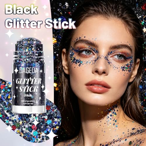 Black Body Glitter Stick for Face Hair & Body Halloween Sparkle - DAGEDA