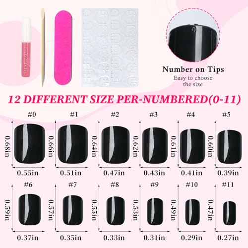 Black Square Press On Nails Short Fake Nails with Glue & Tools - 240pcs