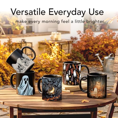 Half Ghost Funny Halloween Mug 11oz - Cute Black Ceramic Tea Coffee Cup Gift