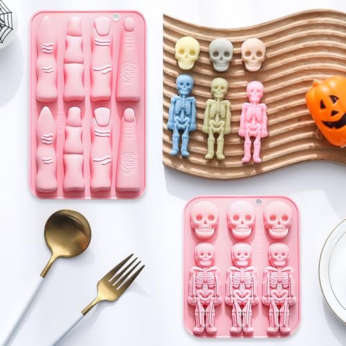 Halloween Silicone Mold Set with Skeleton & Witch Finger Shapes - Pink QY226