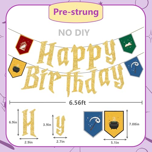Gold Wizard Birthday Party Decorations Set - Magic Banner & Hanging Swirls