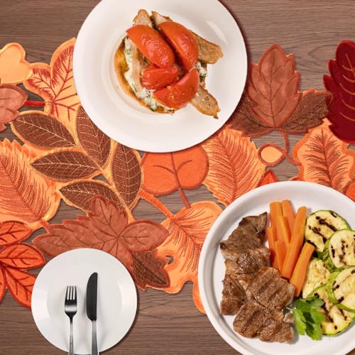 Fall Table Runner 108 Inches Long Autumn Maple Leaf Embroidered - Variation of THIS listing