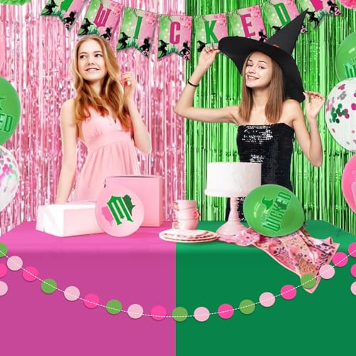 Pink and Green Tablecloth Set - 6 Disposable Rectangular Party Covers for Witch Princess Birthday
