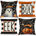 20x20 Inch Halloween Ghost Pumpkin Witch Hat Throw Pillow Covers Set of 4 - Spooky Jack O Lantern Decor