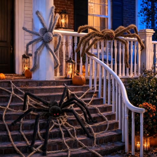 Giant Halloween Spider Decorations - 3 Pack 5 Ft Furry Outdoor Spiders
