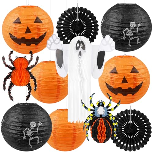 Halloween Paper Lanterns Set - 11 Pieces Ghost, Spider, Skeleton, Pumpkin Decor for Indoor & Outdoor Parties
