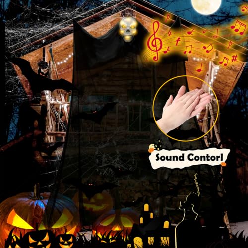 2 Pack 11 FT Ghost Decorations - Scary Hanging Halloween Ghosts with Sound & Voice Effects for Indoor & Outdoor