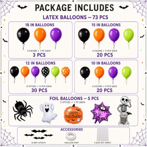 Halloween Balloon Arch Kit with Ghost Spider Pumpkins Foil Balloons