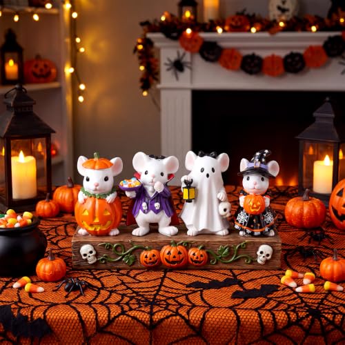 Halloween Mouse Figurines Set - 4 Cute Spooky Table Decorations - Halloween Decor
