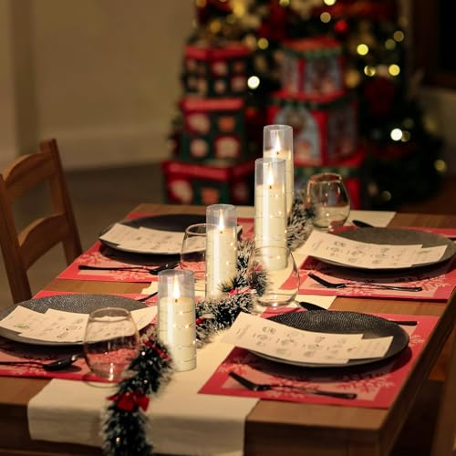 Clear Flickering Flameless Candles with Remote - 7 Pack LED Battery Operated with Timer & String Lights - Halloween & Christmas Decor