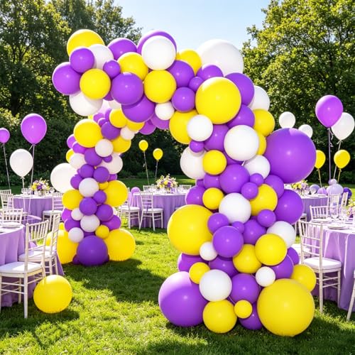 Balloon Arch Kit - Purple Yellow White Party Decorations for Birthdays Weddings & Events