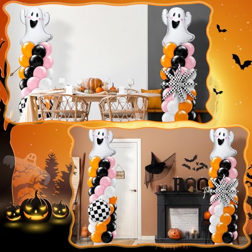Halloween Balloon Arch Kit with Ghost & Star Foil Balloons - Pink, Orange, Black, White, Ghost Variation