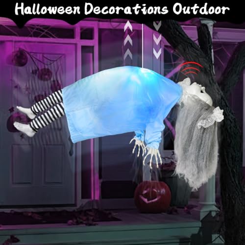 Halloween Animatronic Floating Corpse Decoration - 38 Inches, Motion-Activated, Sound & Light Effects