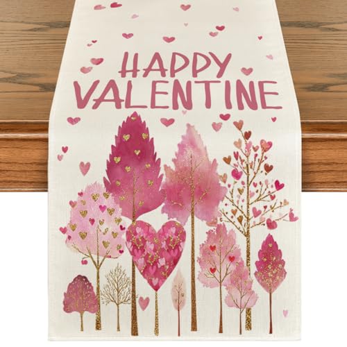 Heart-Shaped Tree Table Runner - 13x90 Inch Beige Valentine's & Wedding Decor