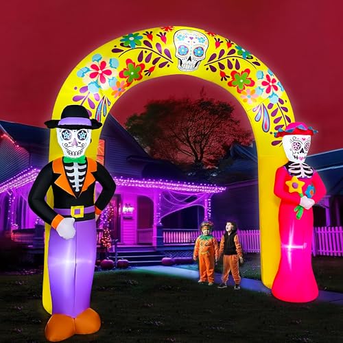 10 Ft Day of the Dead Inflatable Archway with LED Lights for Halloween Yard Decor