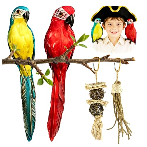 Artificial Parrot Bird Figurine Set - Realistic Tropical Macaw Decor & Party Prop