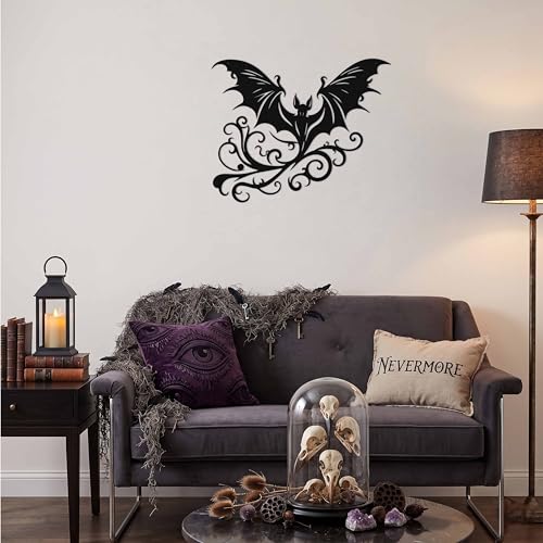 Gothic Bat Wall Decor - Metal Vampire Style Halloween Room Ornament