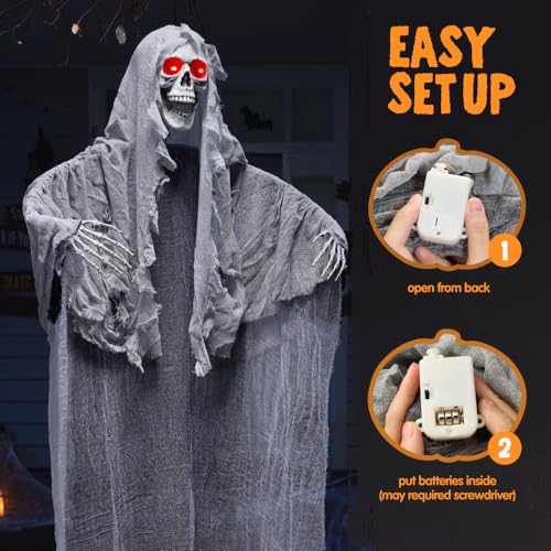 67-Inch Hanging Grim Reaper Halloween Decoration with Lighted LED Eyes