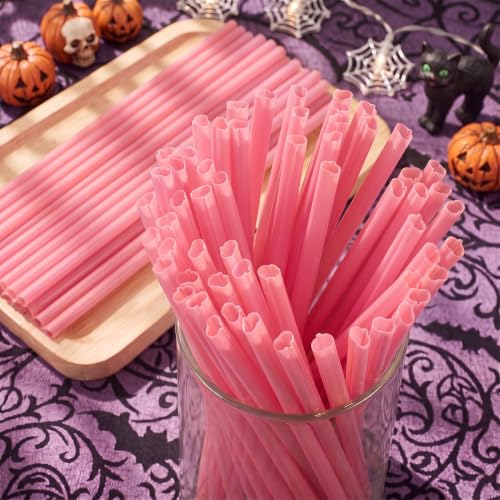 Pink Halloween Pumpkin-Shaped Plastic Straws - 100 Pieces, Party Supplies