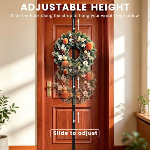 Adjustable Door Wreath Hanger No Damage Wrap-Around Hook Black - HMOKGRT