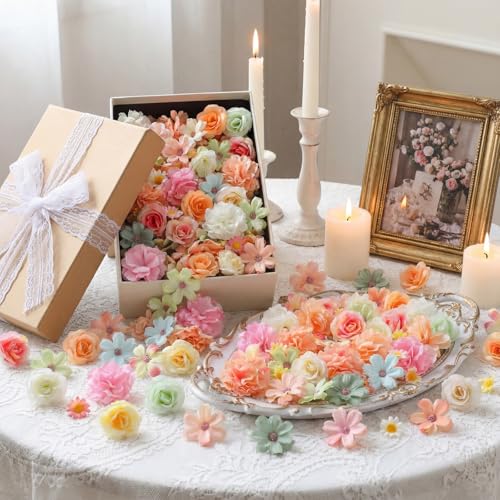 Mini Artificial Flowers Heads Set - Pastel Color & Elegant Style - 120 Pcs