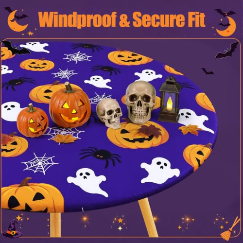 Moosfor Halloween Fitted Round Tablecloth - Orange & Black, 57-68 Inch