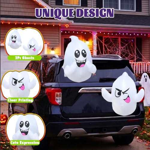 2 Pack Halloween Inflatable Window Ghosts with LED Lights - 2.6 FT Outdoor Decor