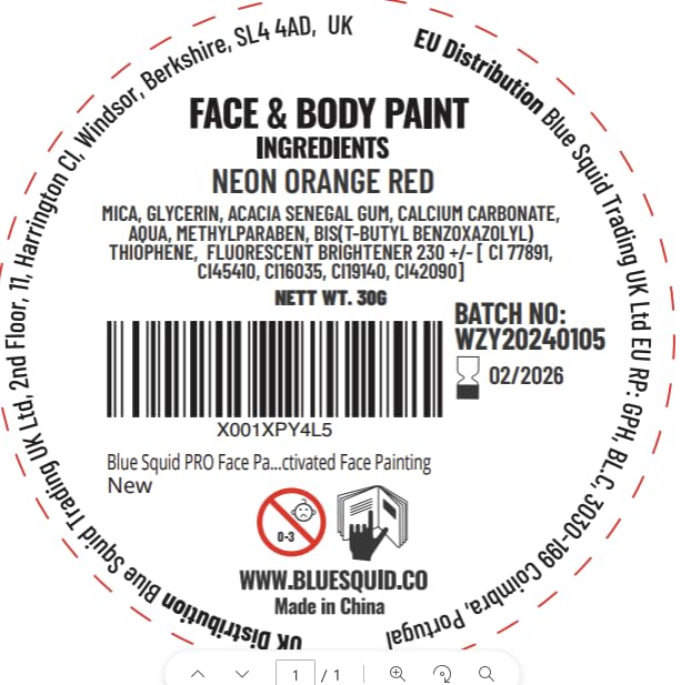 Neon Orange Red Face & Body Paint - Water Based, Professional Makeup, 30g - Variation of THIS listing