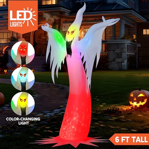 6 FT Tall Halloween Inflatable Ghost Yard Decor with Fire Flame Light
